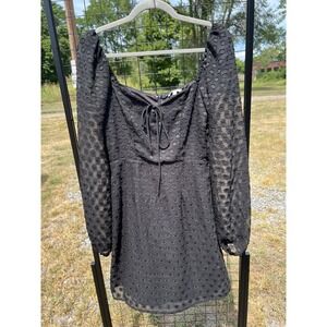 Leche Women's Black Dotted Long Sleeve Dress‎ Size Small Formal Funeral